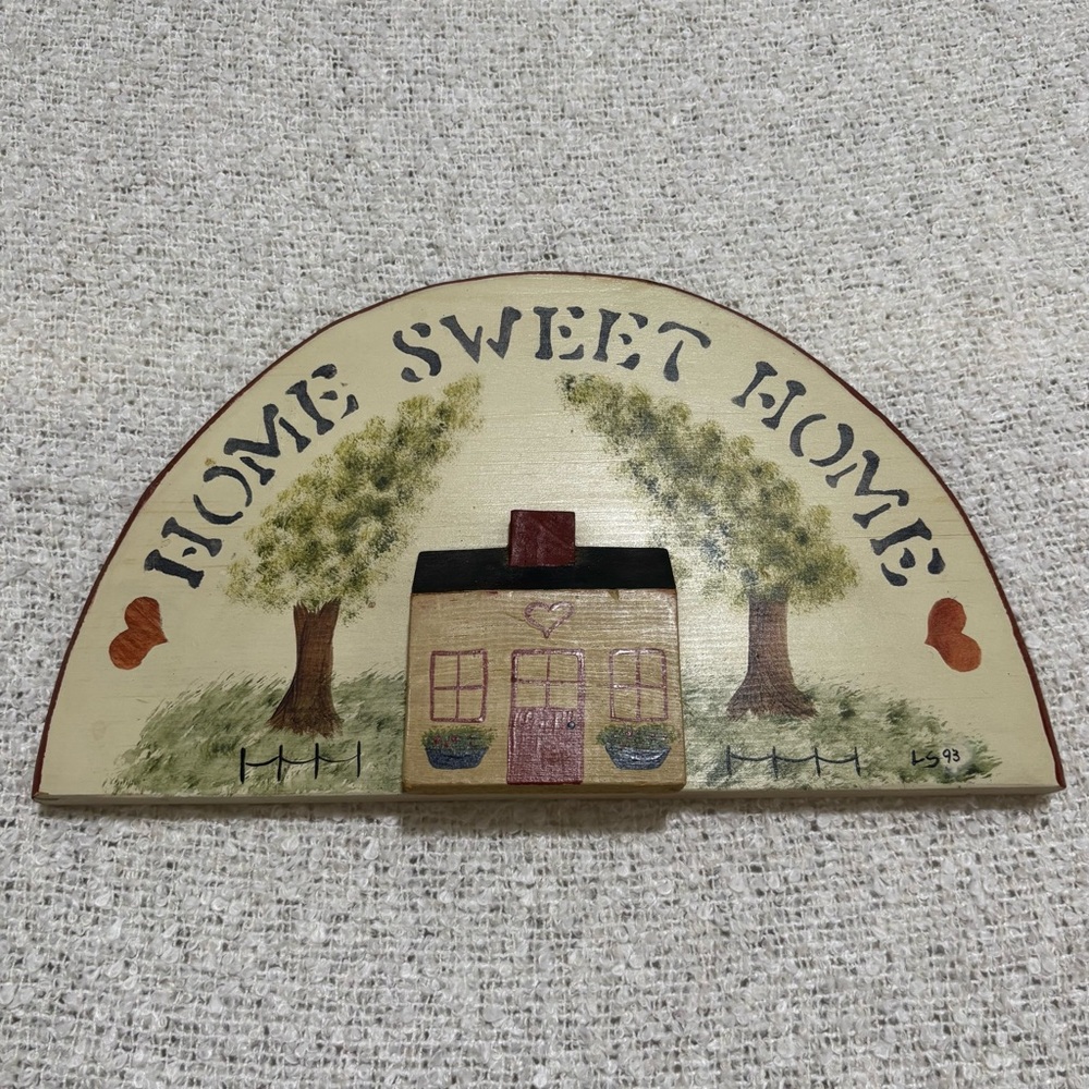 Vintage Art 1993 Handcrafted Wood Plaque Country Cottagecore Rustic Farmhouse